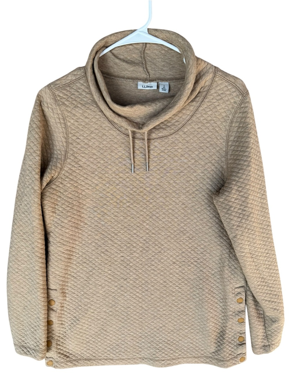 L.L. Bean Quilted Cowl Neck Pullover Sweater - Beige/Tan